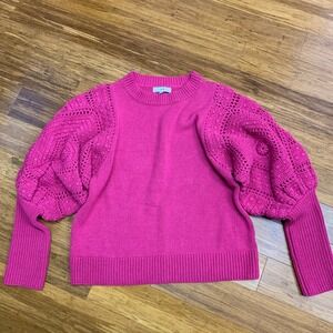 Fate Women's Pink Crochet Sleeve Sweater Pullover Crew Neck Knit Top Size Medium